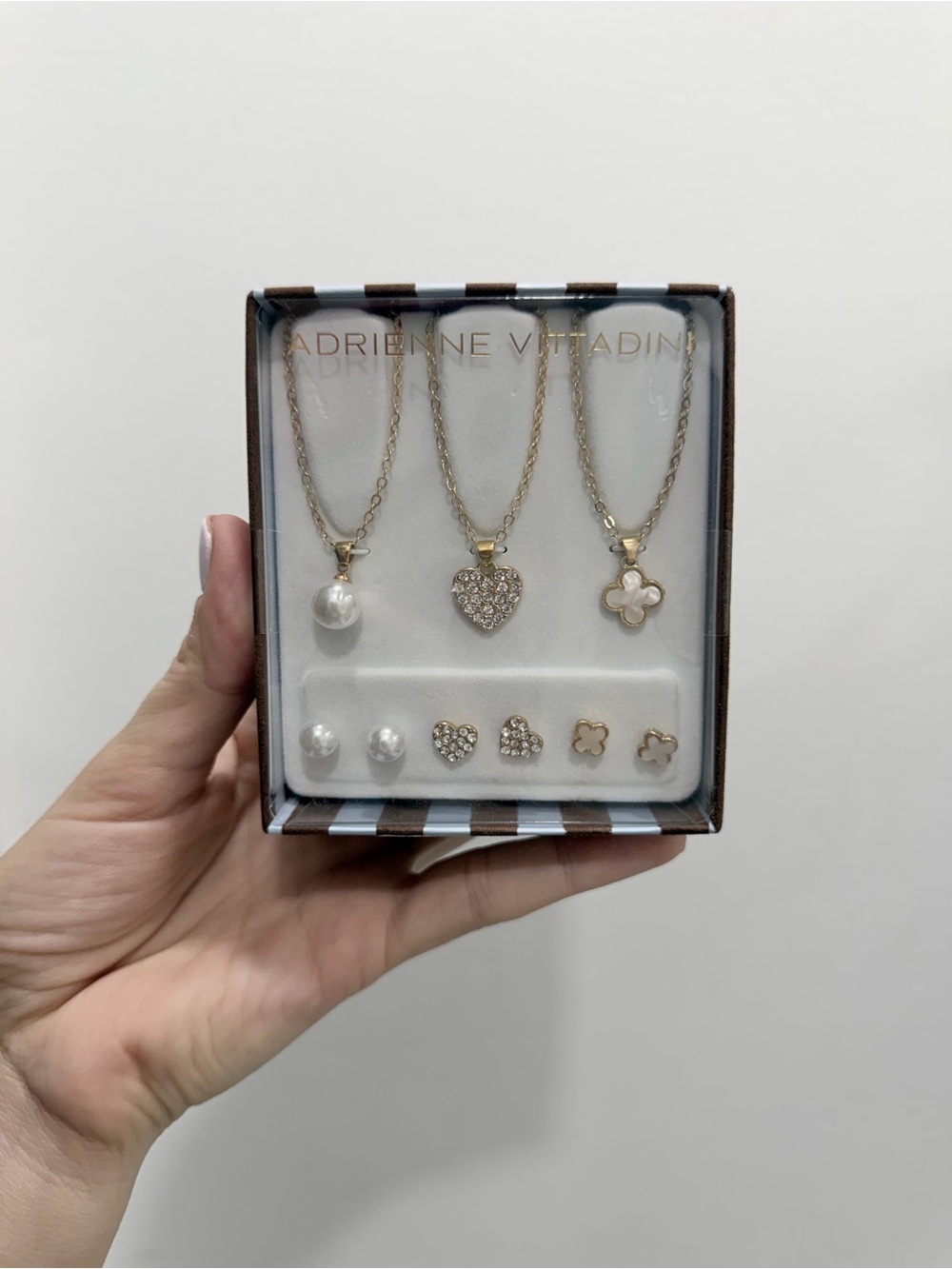 Adrienne Vittadini Gold Pearl, Crystal Heart & Clover Layered Necklace Set